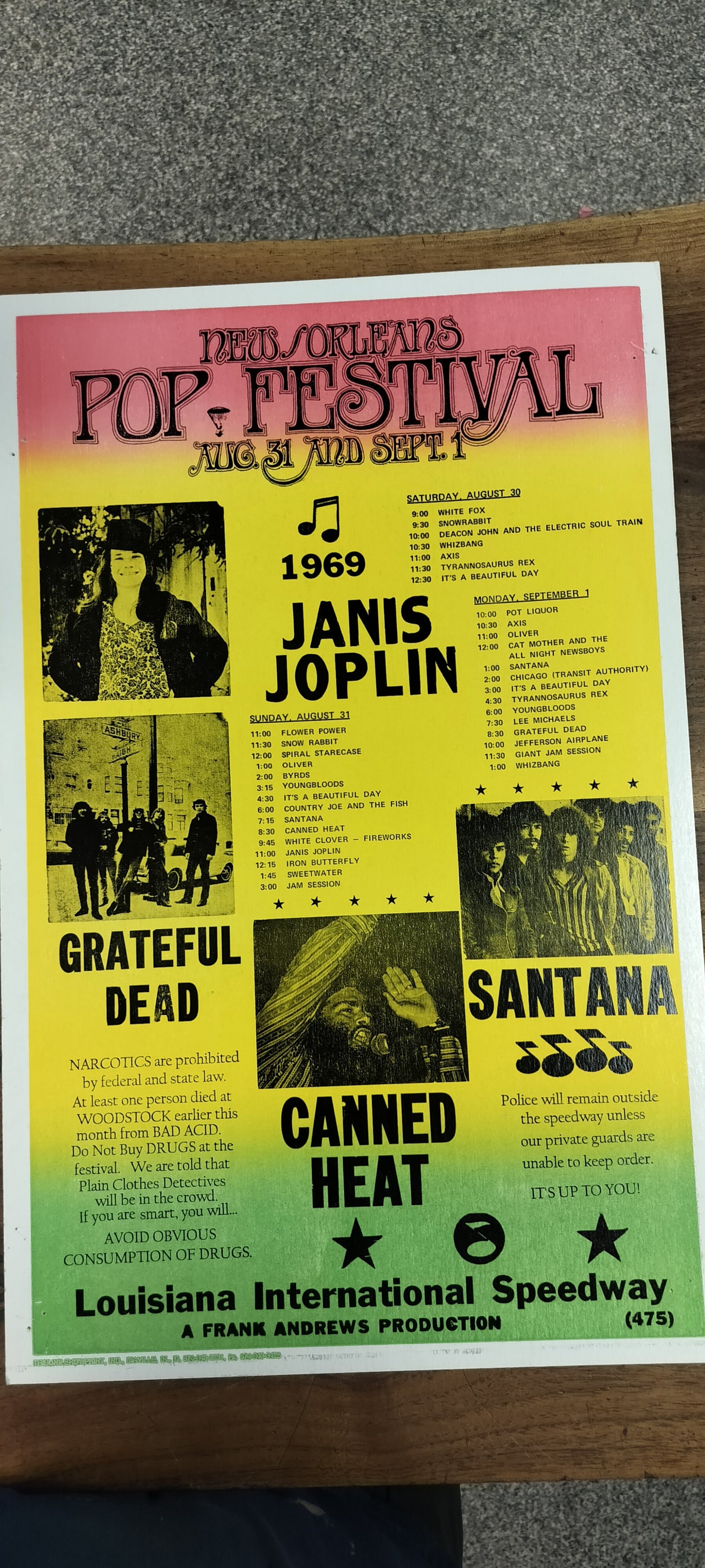 New Orleans Pop Festival Concert Poster Janis Joplin Grateful Dead Santana