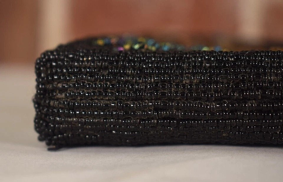 Chicos Beaded Fish Wristlet Purse Black With Sequins And Tassel