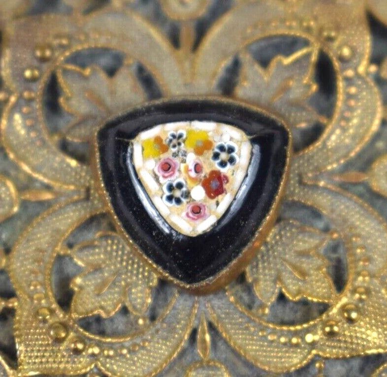 Antique Micro Mosaic Gold Ormolu Miniature Compact Mirror Case