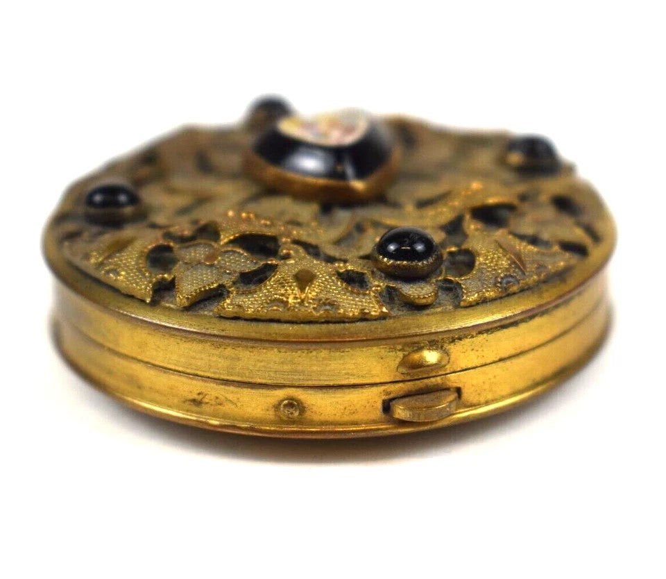 Antique Micro Mosaic Gold Ormolu Miniature Compact Mirror Case