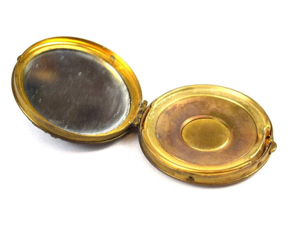 Antique Micro Mosaic Gold Ormolu Miniature Compact Mirror Case