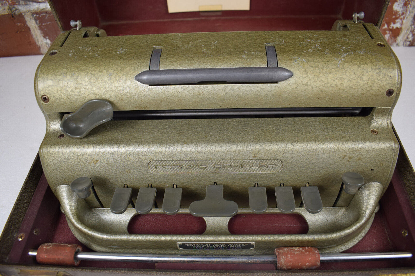Vtg Perkins Brailler David Abraham Howe School for the Blind Typewriter w/ Case