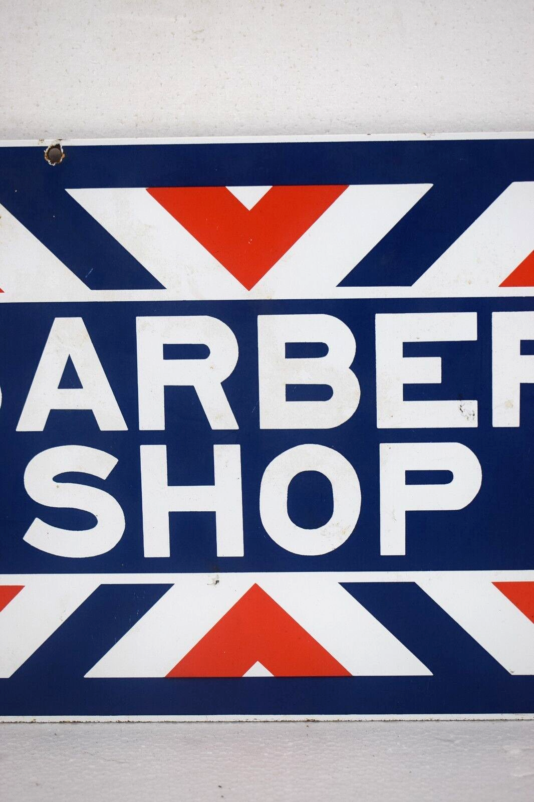 Vintage Porcelain Metal Barber Shop Sign Original 18" x 9” One Sided