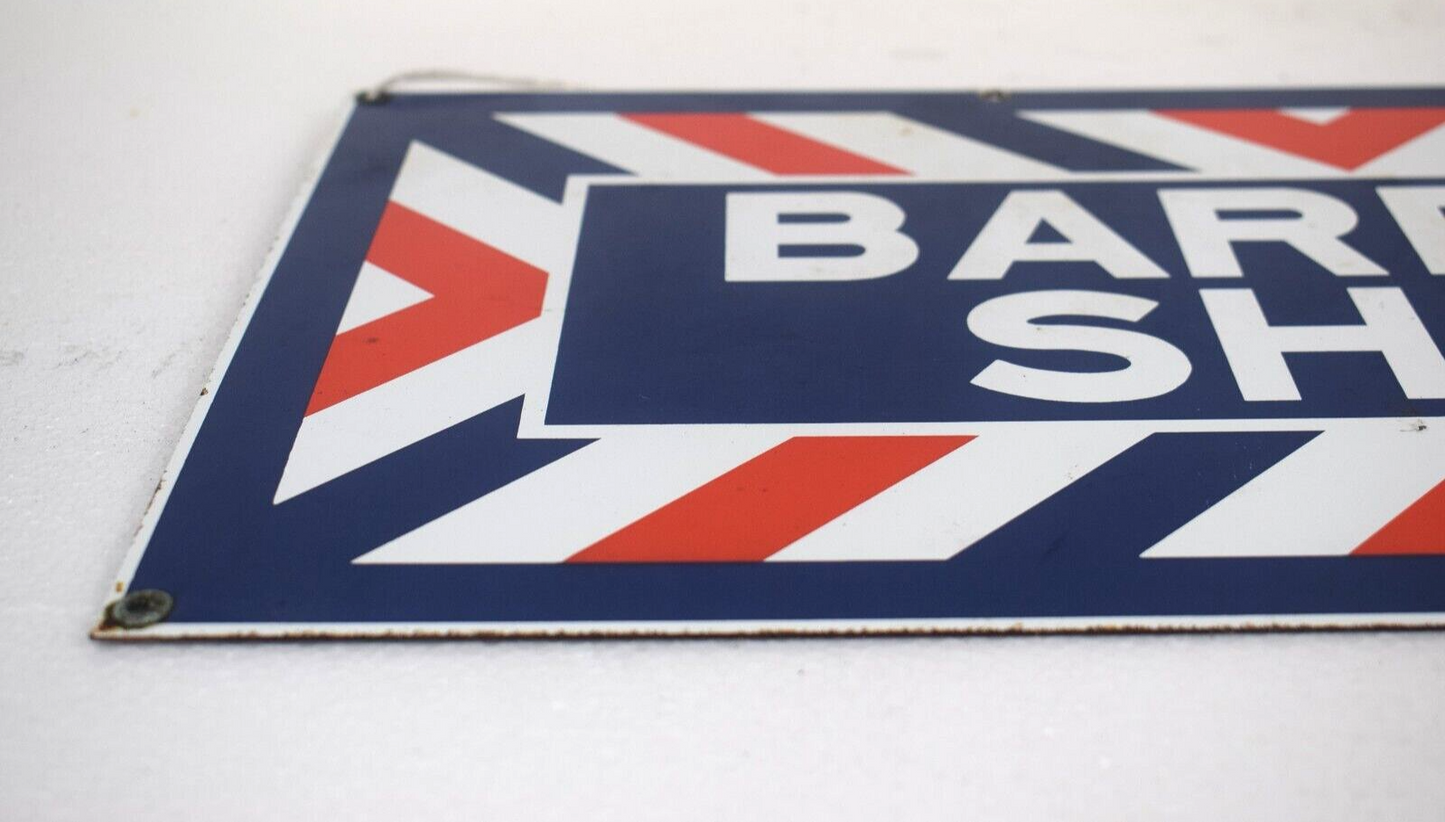 Vintage Porcelain Metal Barber Shop Sign Original 18" x 9” One Sided