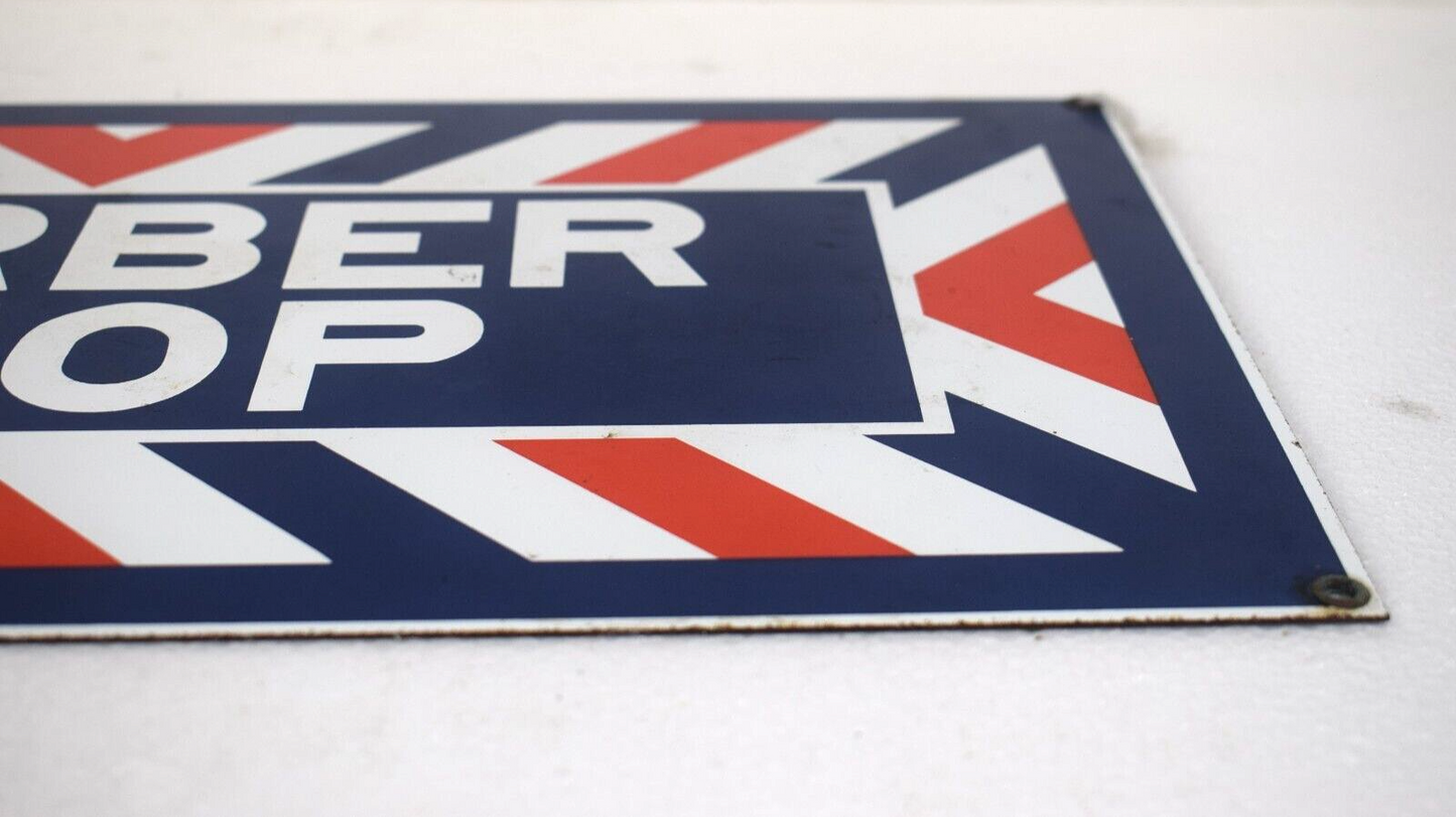 Vintage Porcelain Metal Barber Shop Sign Original 18" x 9” One Sided