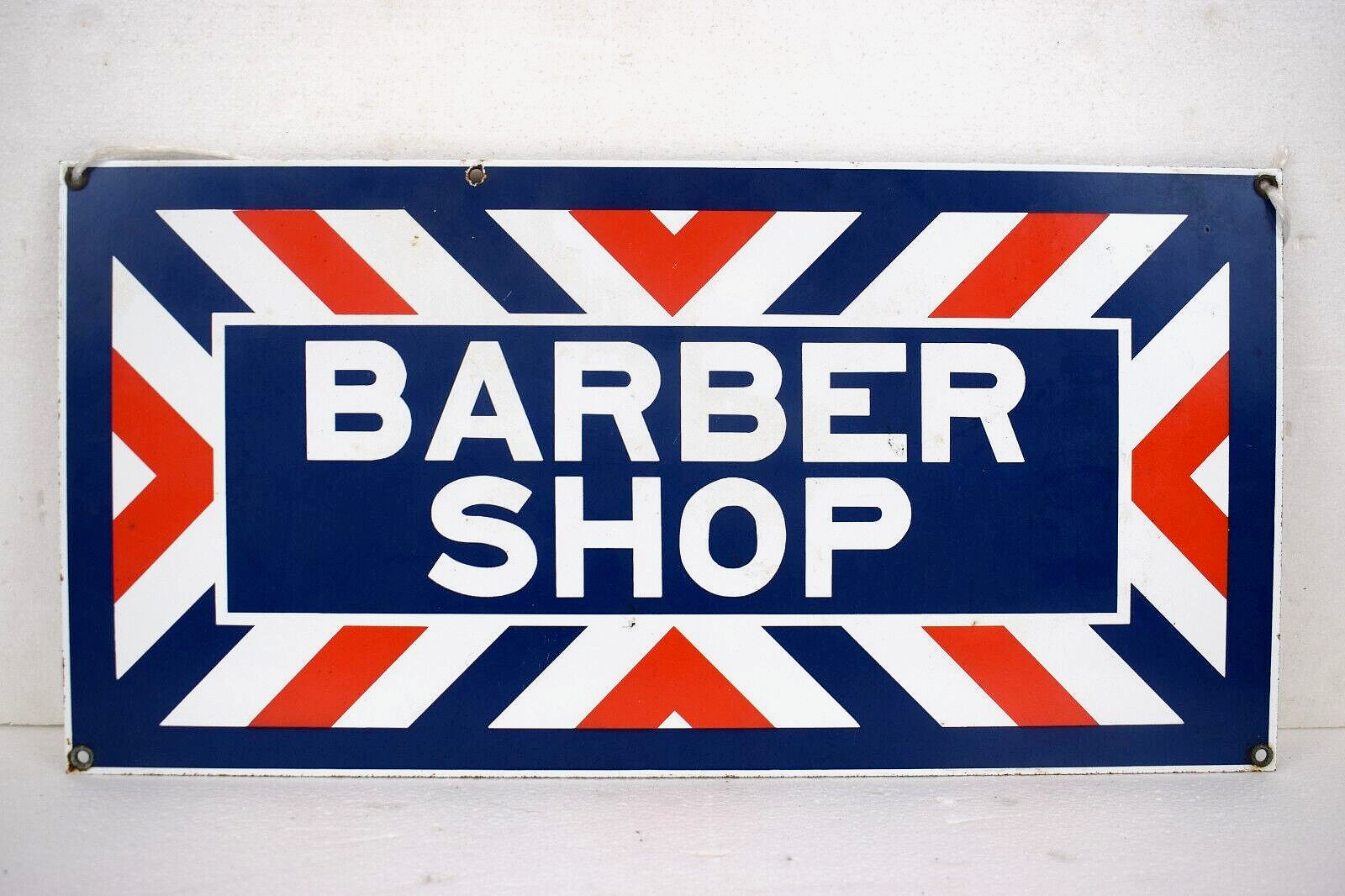 Vintage Porcelain Metal Barber Shop Sign Original 18