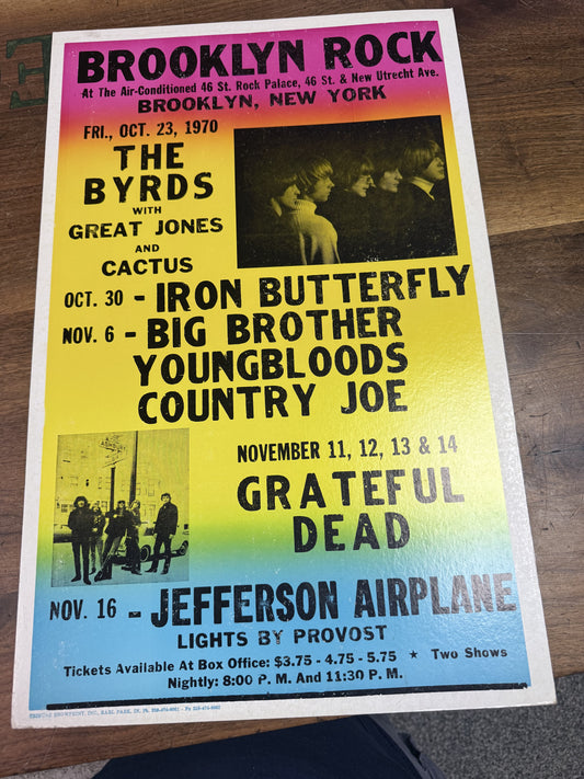 Brooklyn Rock Concert Poster Iron Butterfly The Byrds Grateful Dead