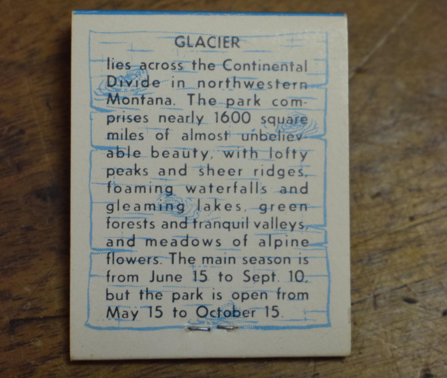 Glacier Park Our National Parks Matchbook