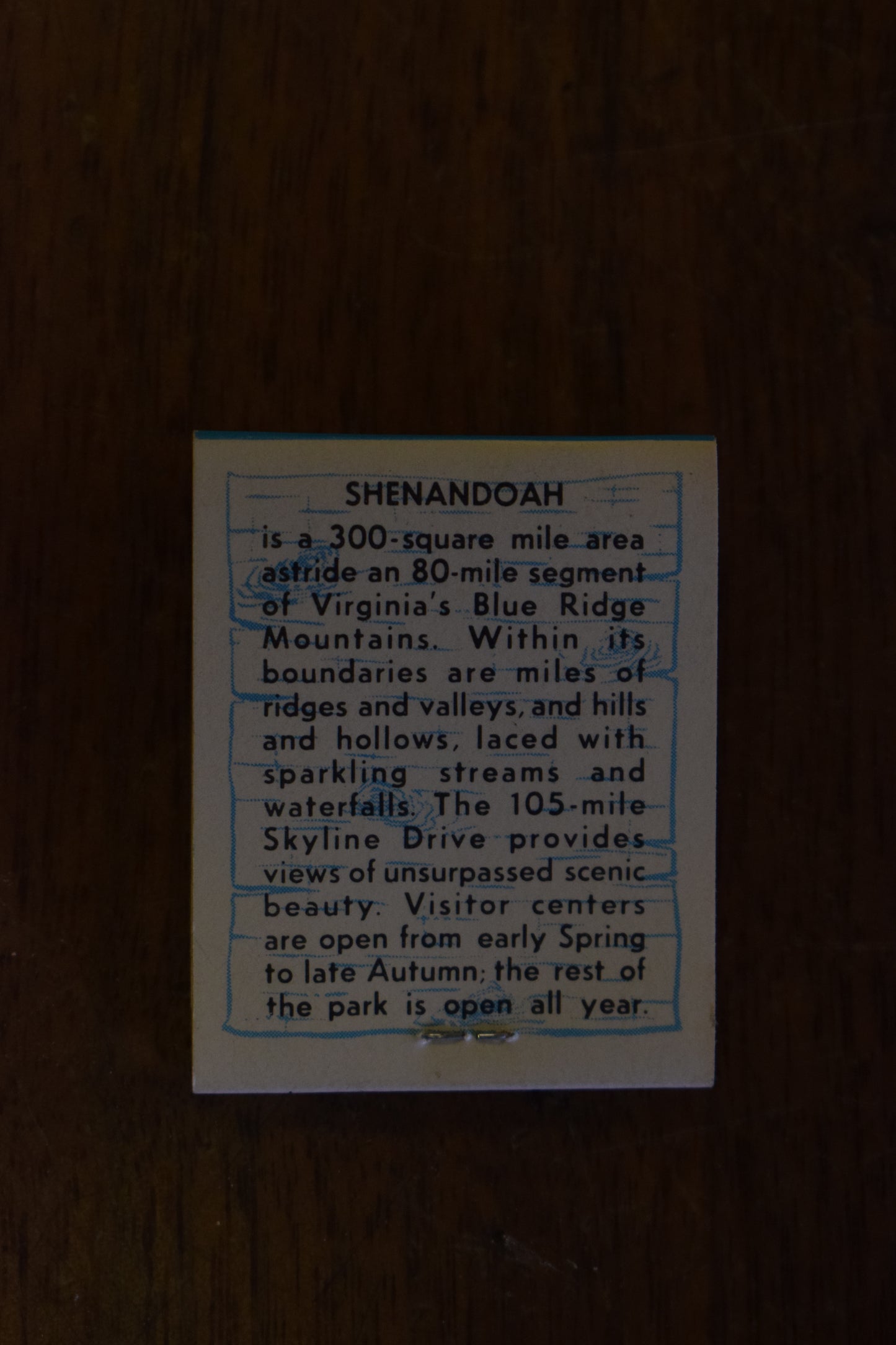 Shenandoah Our Nation Parks Matchbook