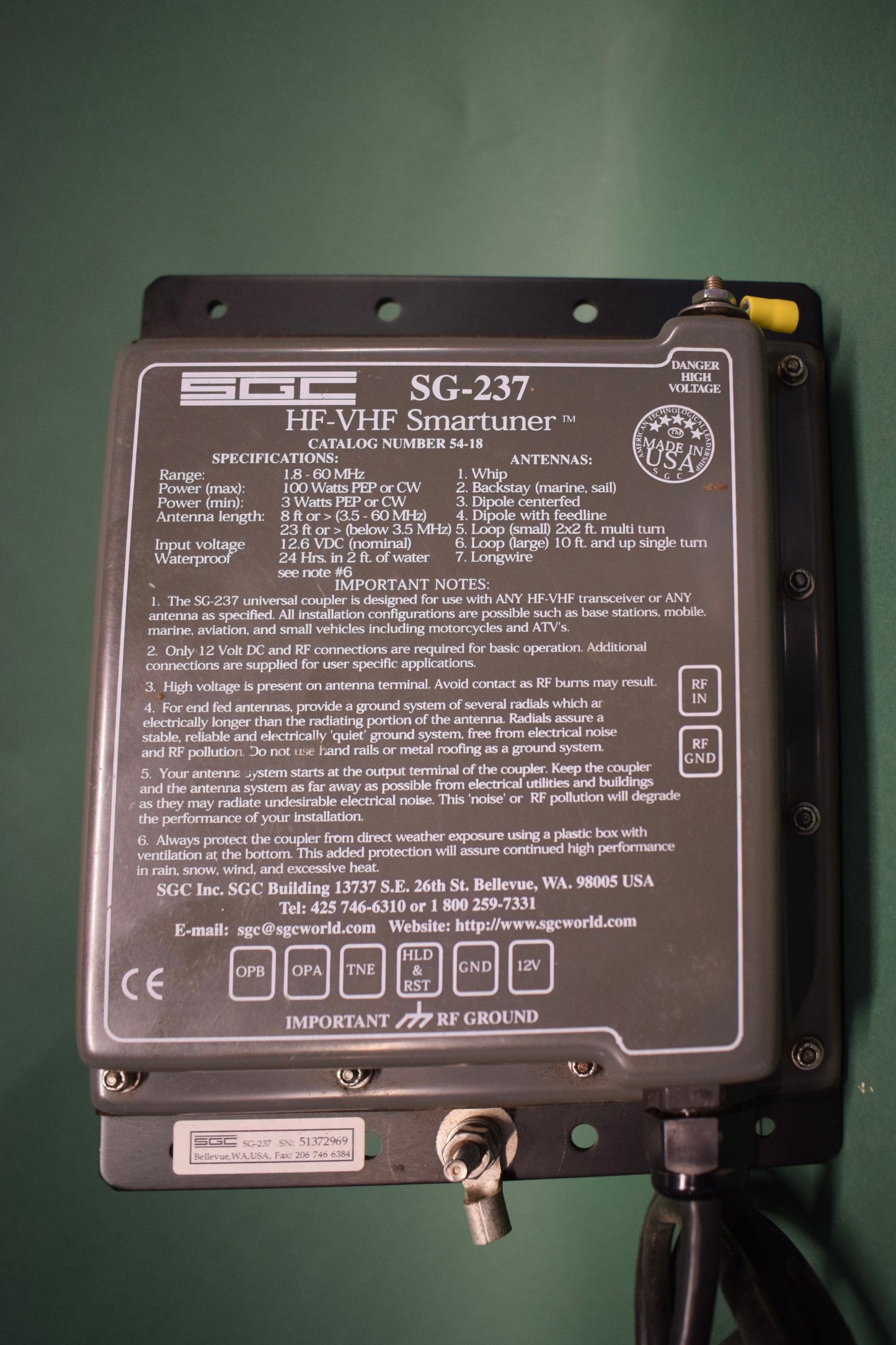 SGC SG-237 HF-VHF Smartuner