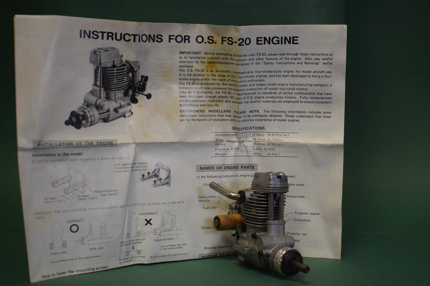O.S. FS-20 Model Airplane Engine