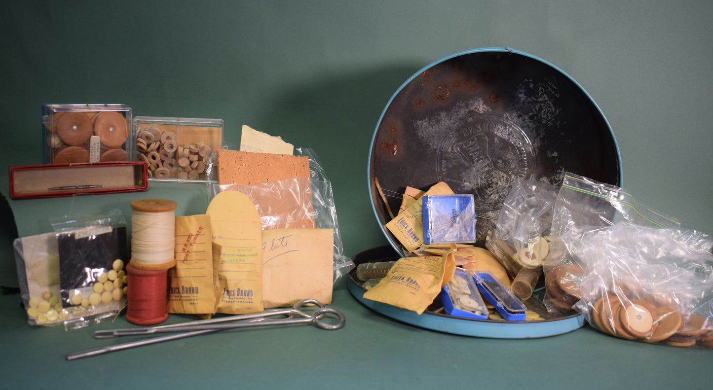 Various Woodwind Instrument Repair Implements in Vintage Tin