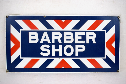 Vintage Porcelain Metal Barber Shop Sign Original 18" x 9” One Sided